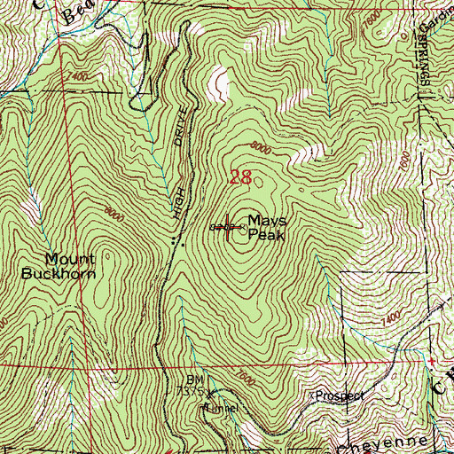 Topographic Map of Mays Peak, CO