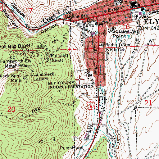 Topographic Map of Ely Indian Reservation, NV