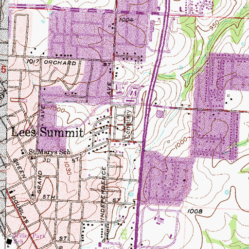 Topographic Map of Lee's Summit Cemetery, MO