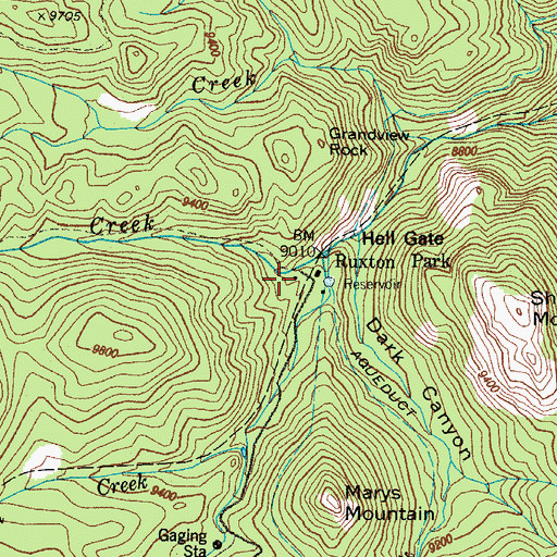 Topographic Map of Ruxton Park, CO