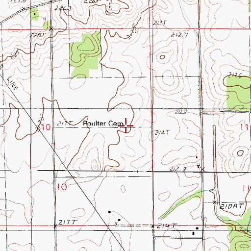Topographic Map of Poulter Cemetery, IL