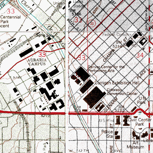 Topographic Map of The Denver Performing Arts Complex, CO