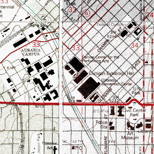 Topographic Map of Currigan Exhibition Hall, CO