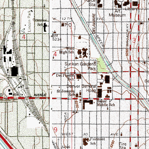 Topographic Map of Del Pueblo Elementary School, CO