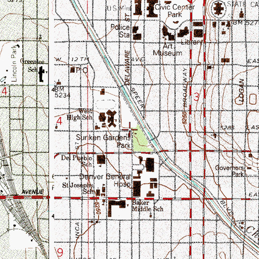 Topographic Map of Sunken Gardens Park, CO