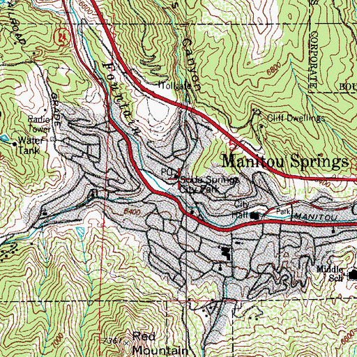 Topographic Map of Manitou Springs, CO