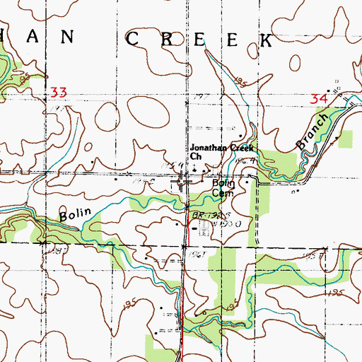 Topographic Map of Jonathon Creek Cemetery, IL