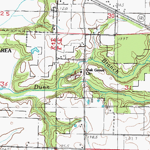 Topographic Map of Oak Grove Baptist Church Cemetery, IL