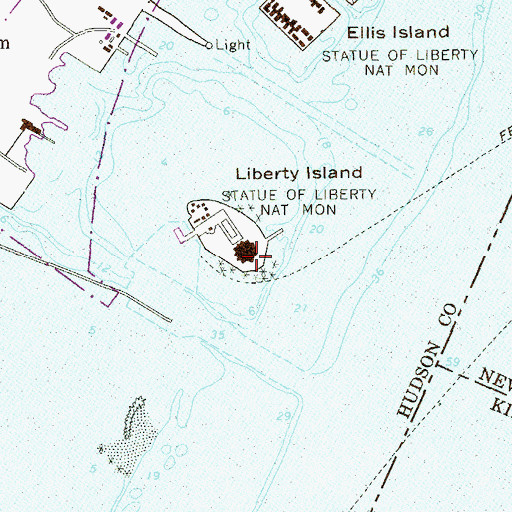 Topographic Map of Statue of Liberty, NY