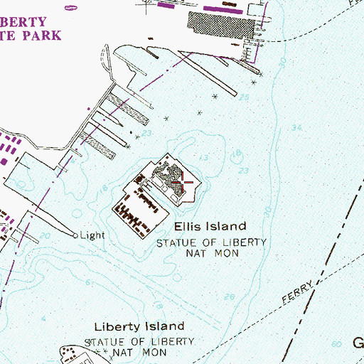 Topographic Map of Ellis Island National Monument (historical), NY