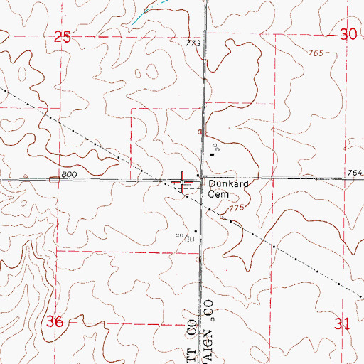 Topographic Map of Dunkard Cemetery, IL