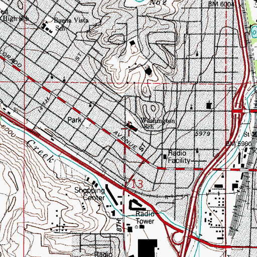 Topographic Map of Buena Vista Elementary School, CO