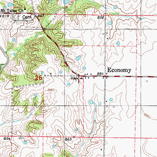 Topographic Map of Economy Post Office, MO