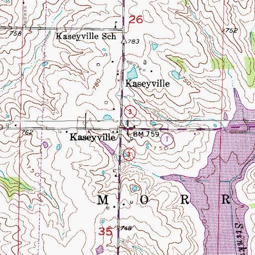 Topographic Map of Kaseyville Post Office, MO