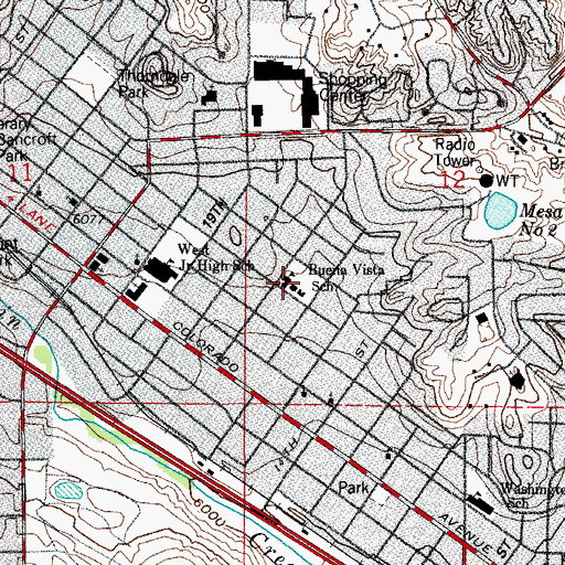 Topographic Map of Buena Vista School, CO