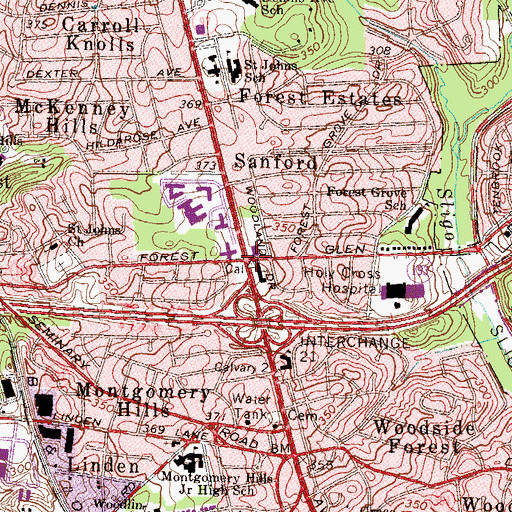 Topographic Map of Forest Glen Metro Station, MD