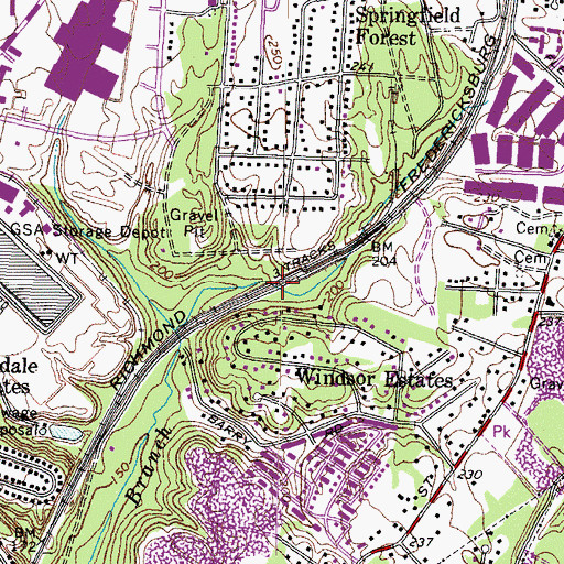 Topographic Map of Franconia-Springfield Metro Station, VA