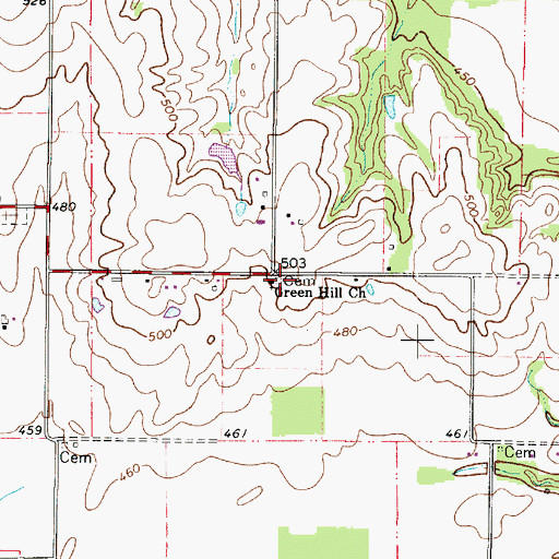 Topographic Map of Green Hill Cemetery, IL