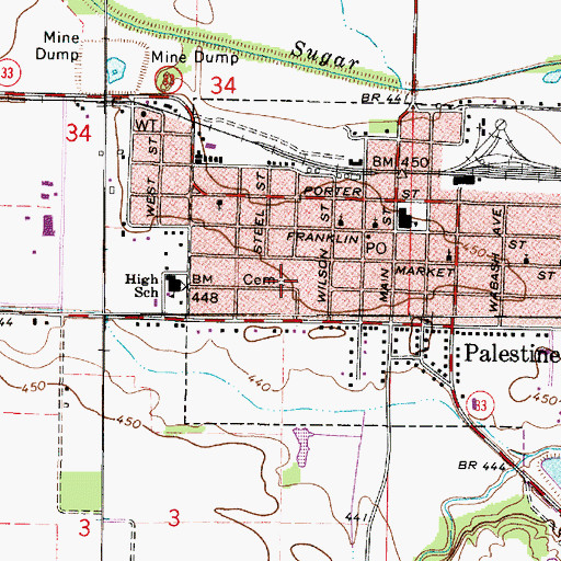 Topographic Map of Kitchell Cemetery, IL