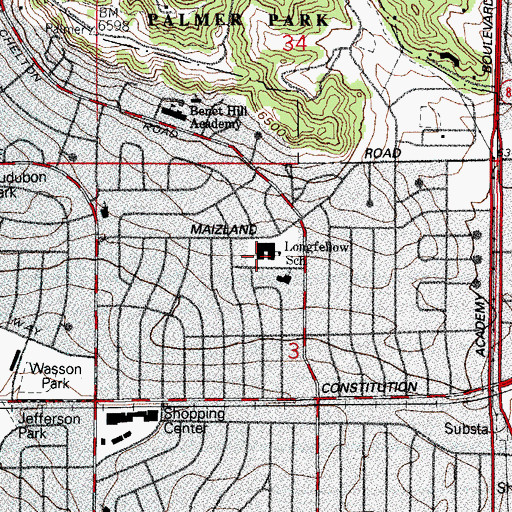 Topographic Map of Longfellow School, CO