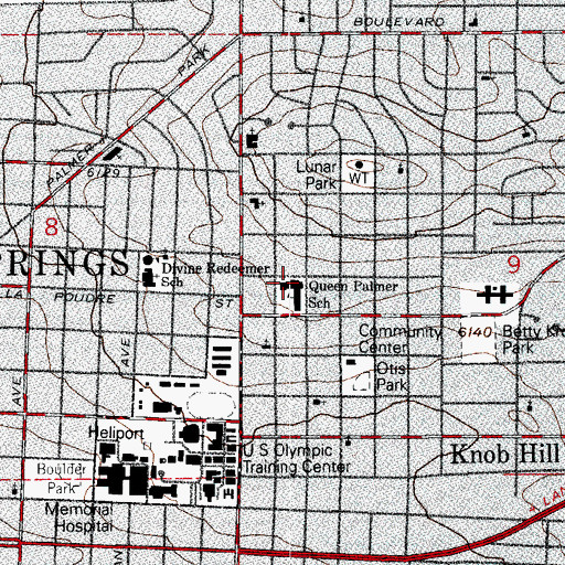 Topographic Map of Queen Palmer Elementary School, CO