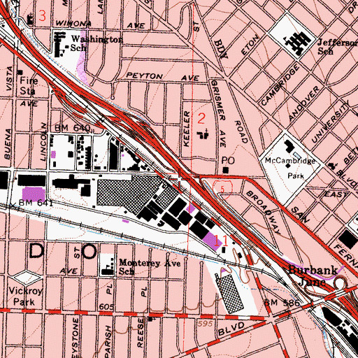 Topographic Map of Burbank Division (historical), CA