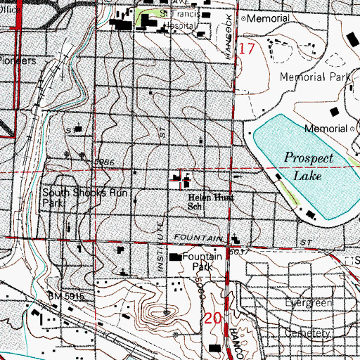 Topographic Map of Helen Hunt Elementary School, CO