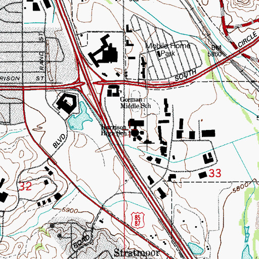 Topographic Map of Harrison High School, CO