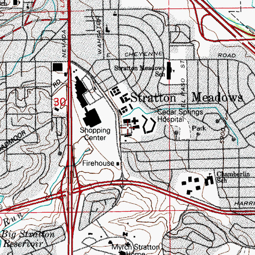 Topographic Map of Cedar Springs Hospital, CO