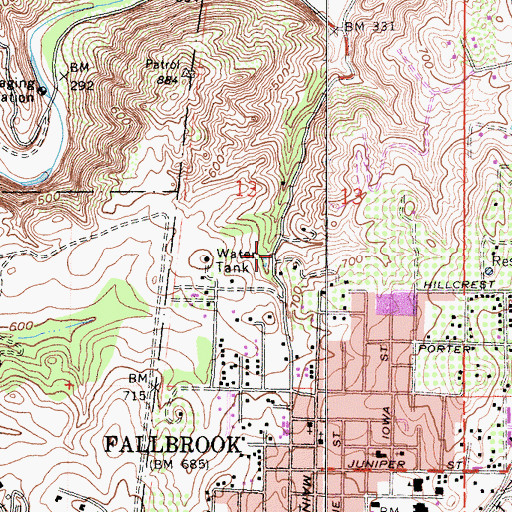 Topographic Map of Fallbrook Division, CA