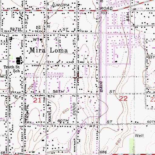 Topographic Map of Jurupa Division, CA