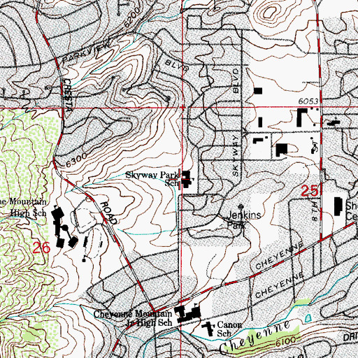 Topographic Map of Skyway Elementary School, CO