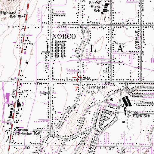 Topographic Map of Norco Division, CA