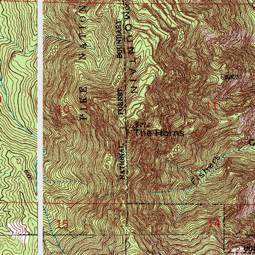Topographic Map of The Horns, CO