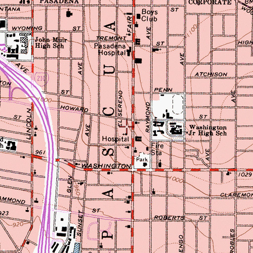 Topographic Map of Pasadena Division, CA
