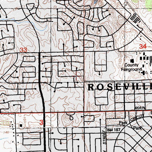 Topographic Map of Roseville Division, CA