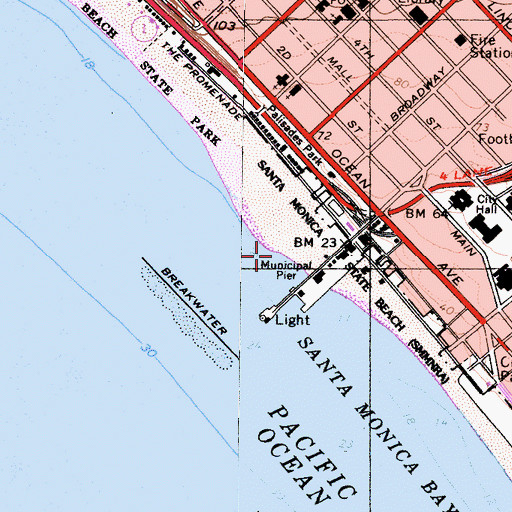 Topographic Map of Santa Monica Division, CA