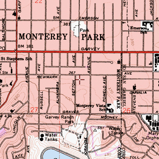 Topographic Map of Southwest San Gabriel Valley Division, CA