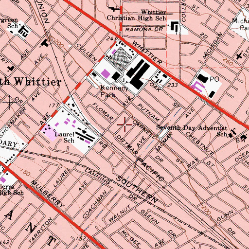 Topographic Map of Whittier Division, CA