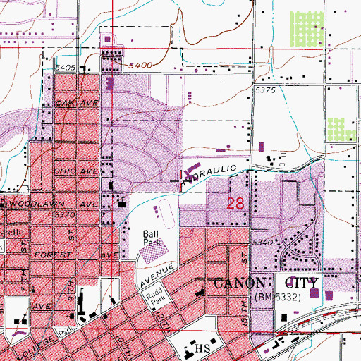 Topographic Map of Caon City Division, CO