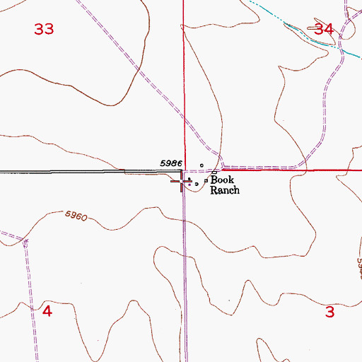Topographic Map of Book Ranch, CO