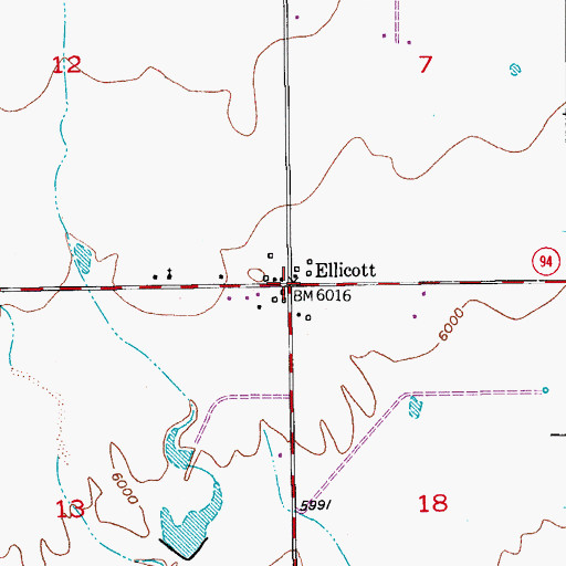 Topographic Map of Ellicott, CO