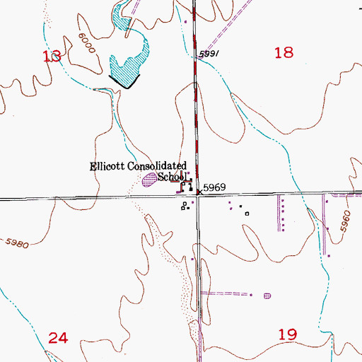 Topographic Map of Ellicott Middle School, CO