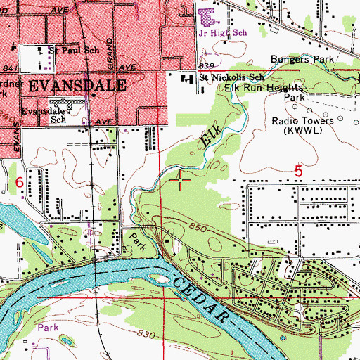 Topographic Map of City of Evansdale, IA