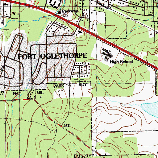 Topographic Map of Fort Oglethorpe-Lakeview Division, GA