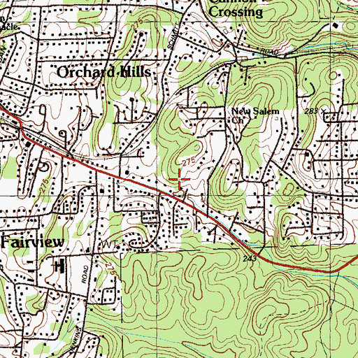 Topographic Map of Rossville-Beverly Hills Division, GA