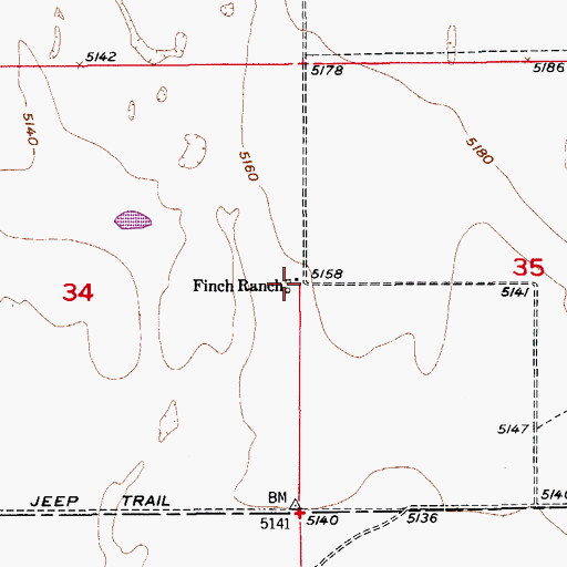 Topographic Map of Finch Ranch, CO