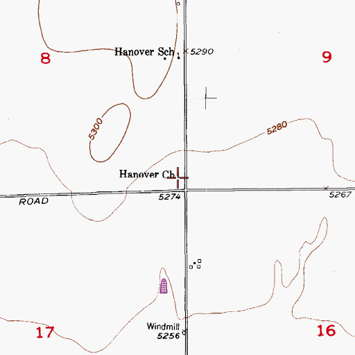 Topographic Map of Hanover Church, CO