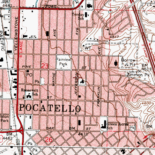 Topographic Map of Pocatello Division, ID