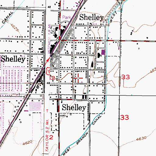 Topographic Map of Shelley Division, ID